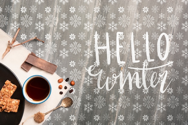 Winter breakfast with hello winter message