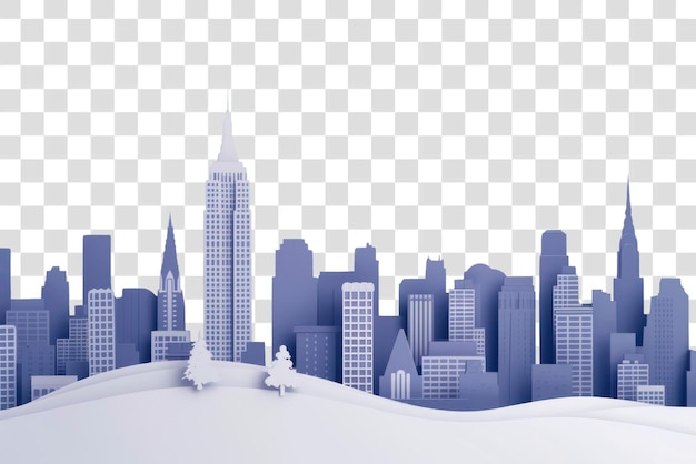 PSD winter cityscape border transparent background