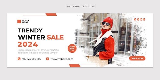 Winter fashion sale Facebook cover template, social media and web banner design