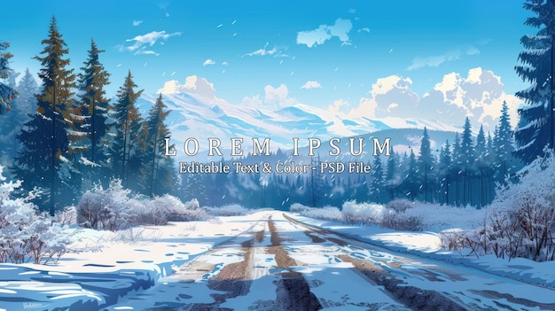 winter landscape with the road the forest and the blue sky AI generated