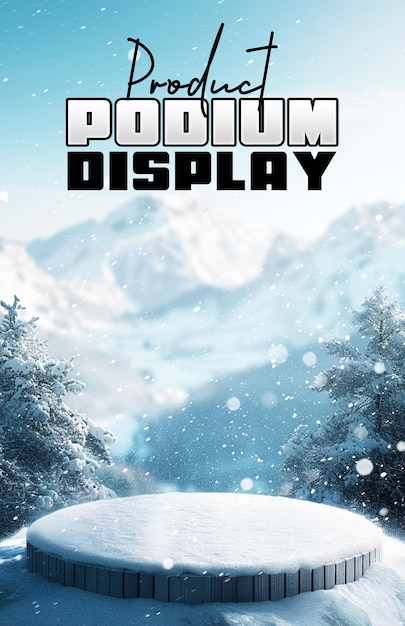 PSD winter product podium display for poster background