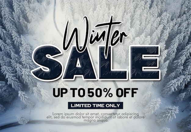 PSD winter sale banner template design with winter landscape