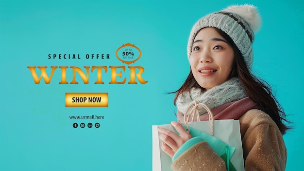 PSD winter sale banner template for winter season celebration