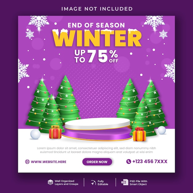 Winter sale social media banner template with podium product display