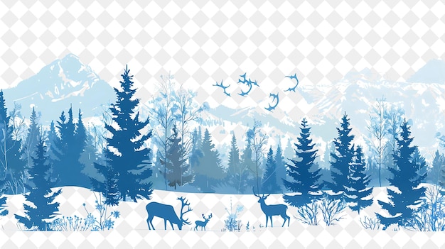 a winter scene with deer in the forest