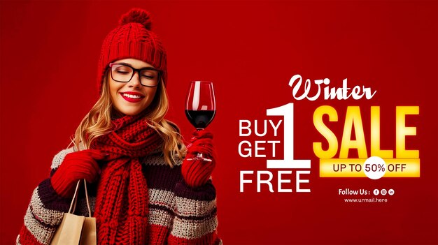 PSD winter season sale banner social media promo design template