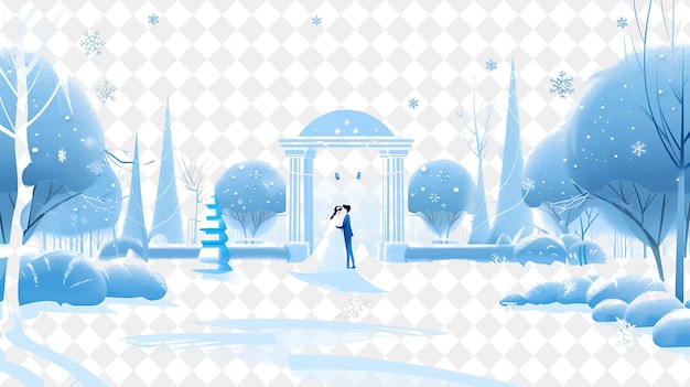 PSD winter wonderland with elsa and anna from frozen having a sn people life style flat illustration