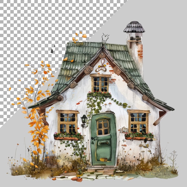 PSD winters christmas decoration with small toy ceramic house without background png