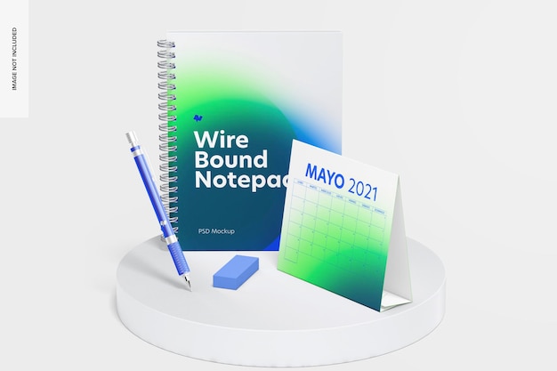 Wire Bound Notepad Scene Mockup, Front View