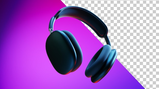 Wireless headphones 3d render Stylish headphones in neon light