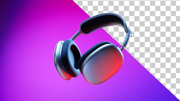 Wireless headphones 3d render Stylish headphones in neon light