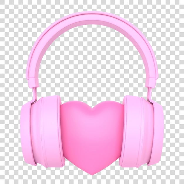 Wireless headphones with heart on a white background Front view 3d rendering illustration