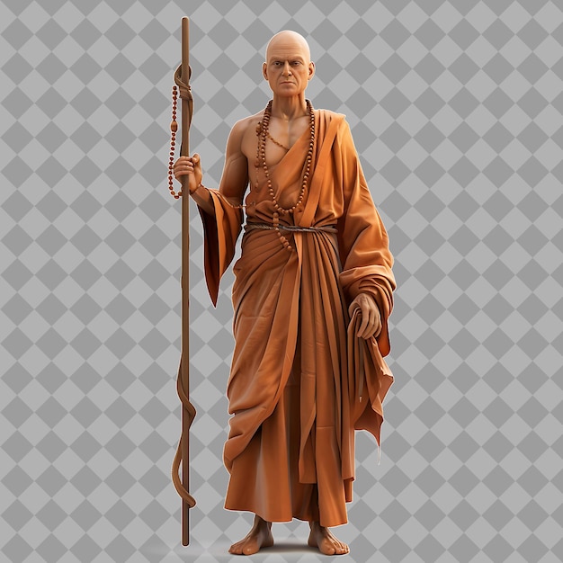 Wise Monk Spiritual Guide With Lean Form Monks Robe Prayer B Isolated 3D Character Illustration