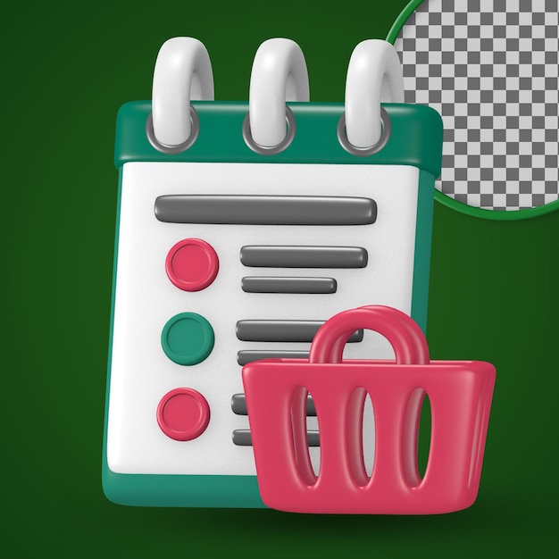 Wish list 3d cute shop customer icon for social media post