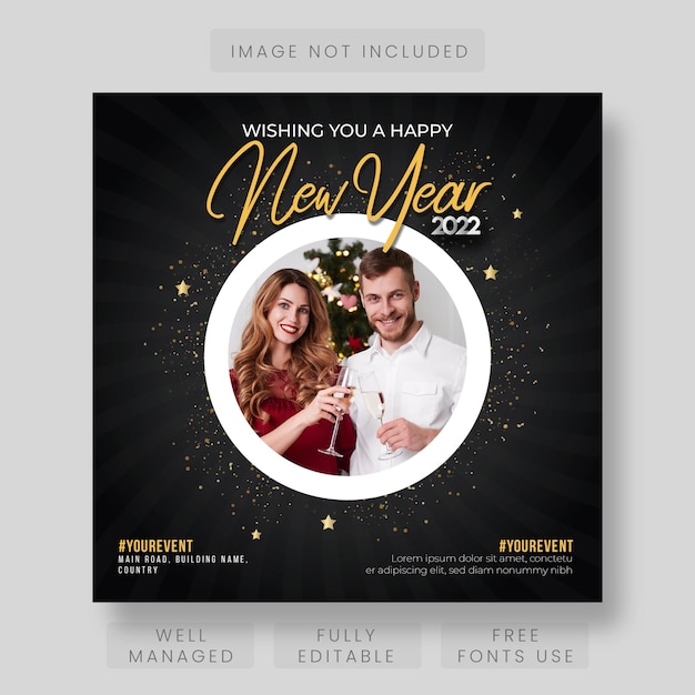 Wishing you a happy new year elegant social media post design or banner template