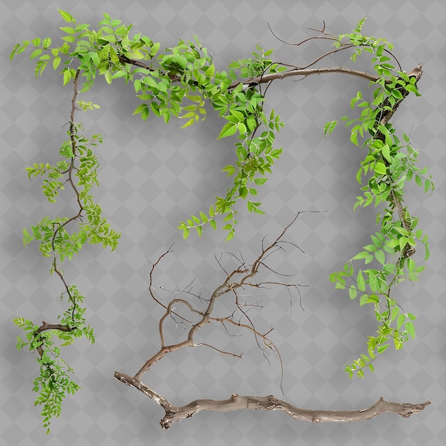 Wisteria Branches With Long Pinnate Leaves and Slender Twini Isolated Top Object Of Tropical Plant