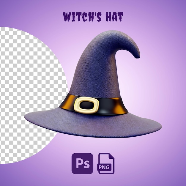 Witch hat isolated object for Halloween party concept in 3D cartoon illustration