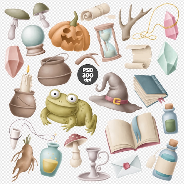 PSD witch items clipart collection