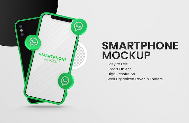 With 3d render whatsapp icon on green smartphone mockup