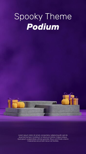 PSD with gifts and pumpkins 3d image render blank mockup simple halloween podium in portrait