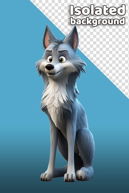 PSD wolf 3d cartoon character isolated background animated character