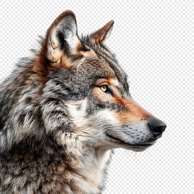 PSD wolf face shot side view on isolated transparent background