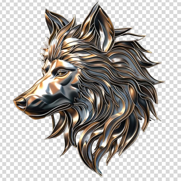 a wolf head with a golden mane and a black head