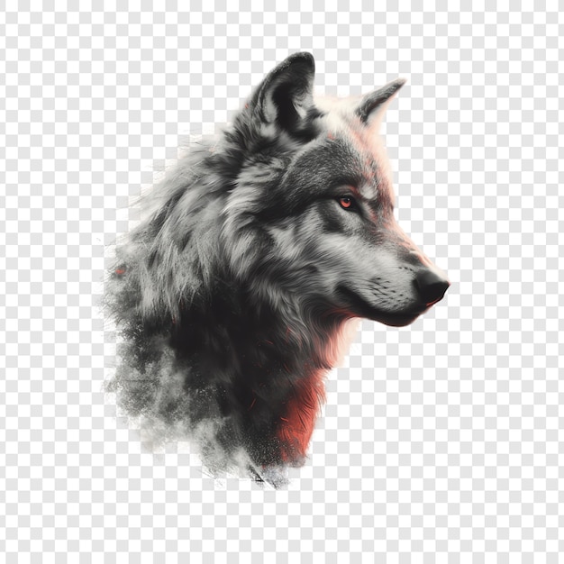 PSD a wolf head with a red collar and a black and white background