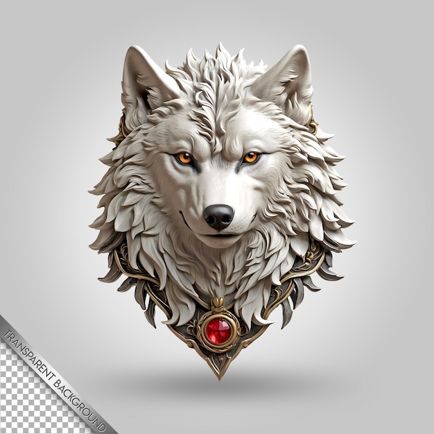 PSD a wolf head with a red pendant on it