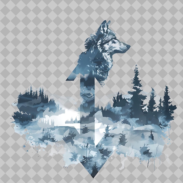 PSD wolf inside a plus sign silhouette taiga placed in a snowy t png watercolor animal designs