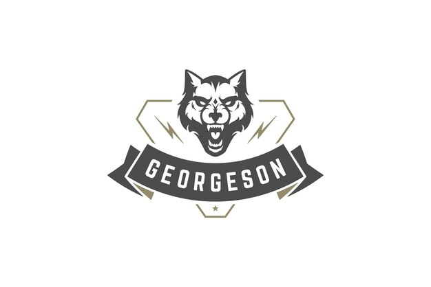 PSD wolf muzzle angry beast geometric shield fitness club logo design template place for text