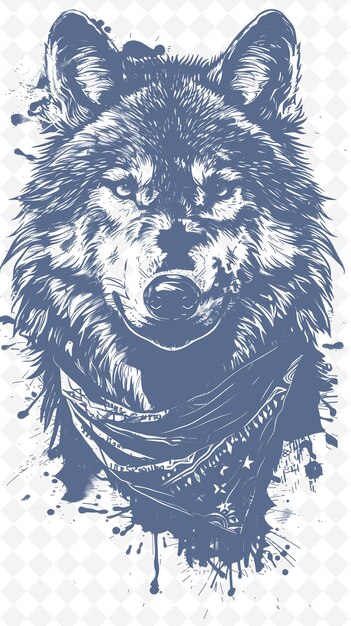 Wolf Wearing a Bandana With Wild Expression Portrait Poster Animals Sketch Art Vector Collections