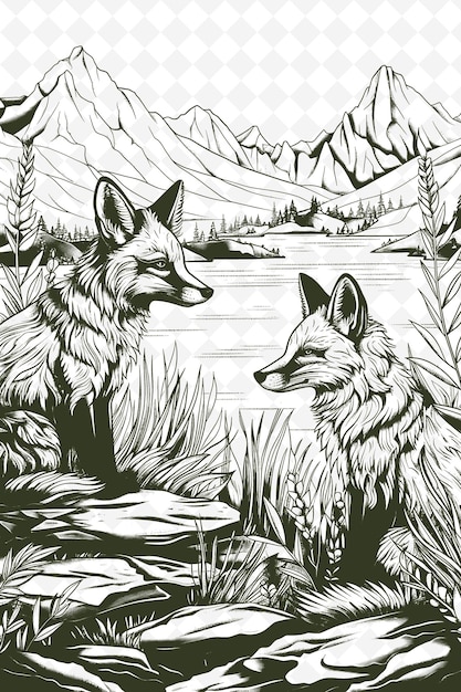 PSD a wolf and a wolf are in a lake