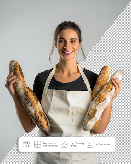 a woman baker holding breads