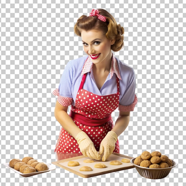 woman baking cookies vintage Transparent background