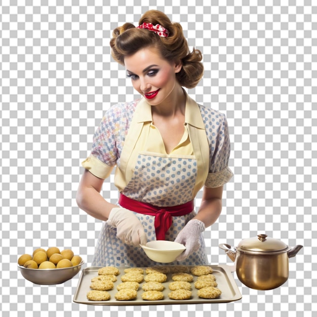 woman baking cookies vintage Transparent background