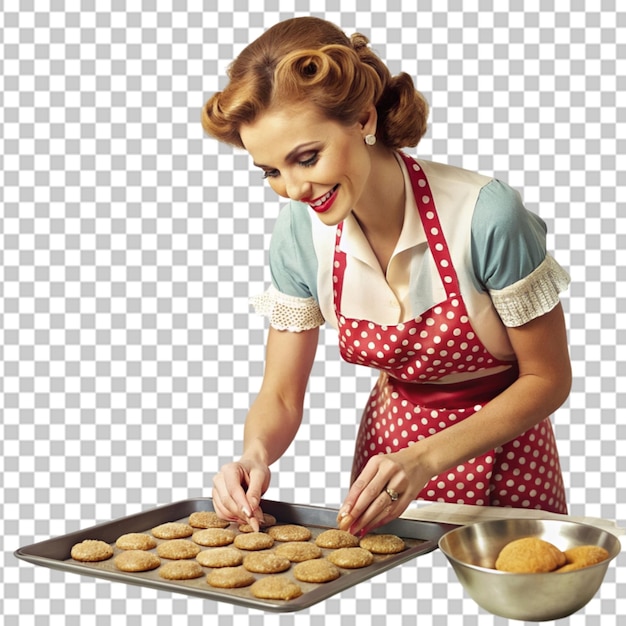 PSD woman baking cookies vintage transparent background