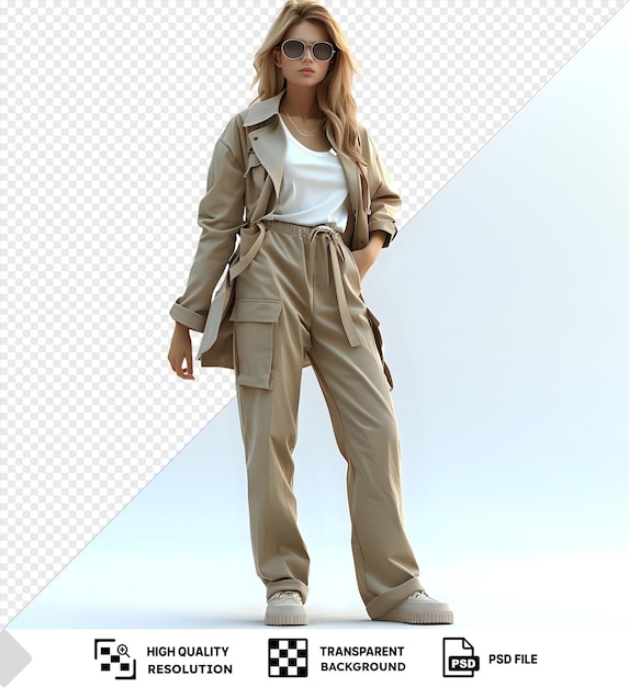 Woman in Beige Pantsuit Sunglasses High Quality Resolution