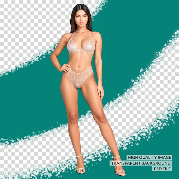 PSD a woman in a bikini is standing in front of a green and blue striped background