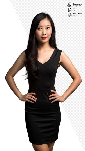 PSD woman in black dress posing with hands on hips