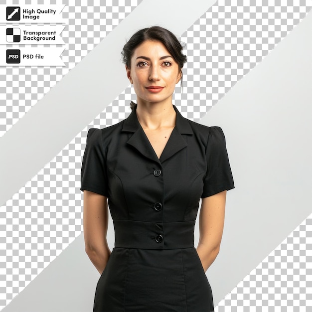 PSD a woman in a black dress stands in front of a white background with the words quot the word quot