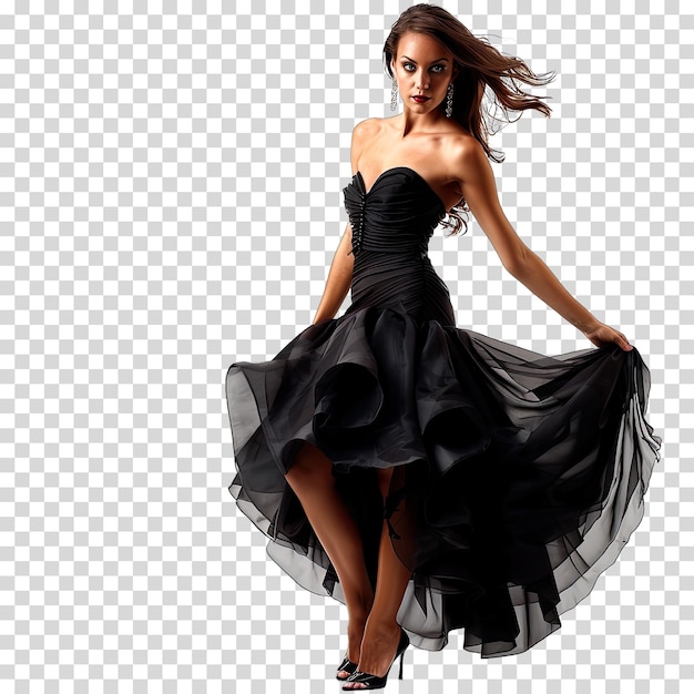 a woman in a black dress with a black dress on it