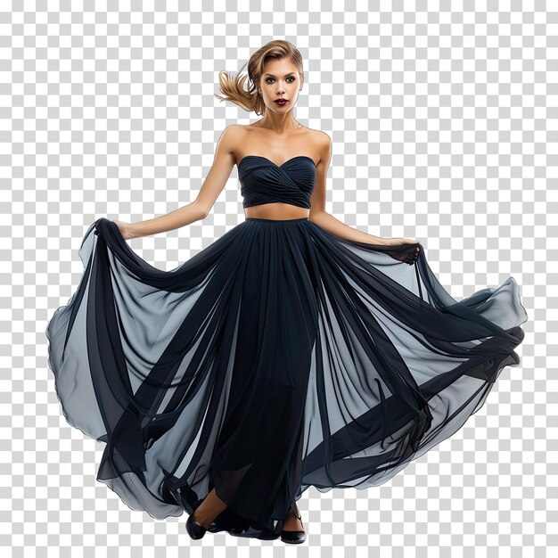 PSD a woman in a black dress with a black skirt on a transparent background