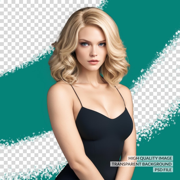 PSD a woman in a black dress with a blue and green background