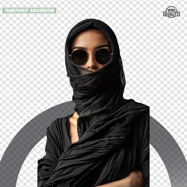 PSD a woman in a black hijab with a black hijab on it isolated on a transparent background