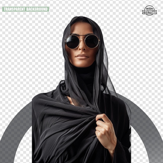 PSD a woman in a black hijab with a black hijab on it isolated on a transparent background