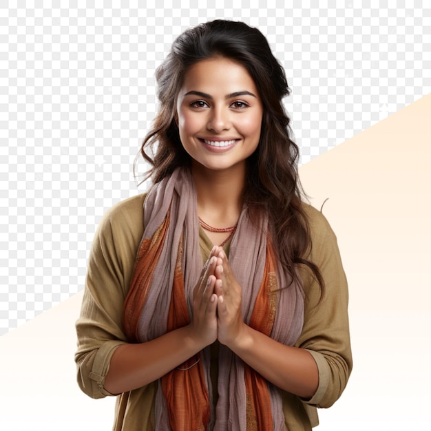 PSD a woman in a brown sweater with a brown scarf on her neck