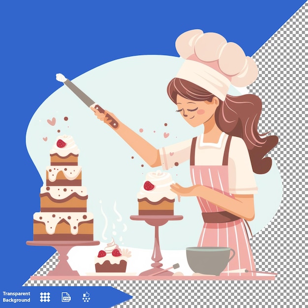 PSD a woman in a chefs hat is cutting a cake