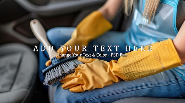 PSD woman cleaning car interior