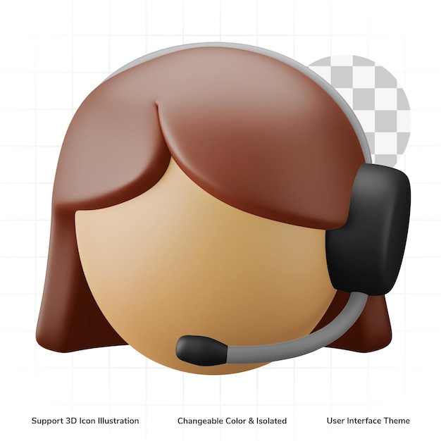 woman customer support call center ui 3d icon render editable isolated